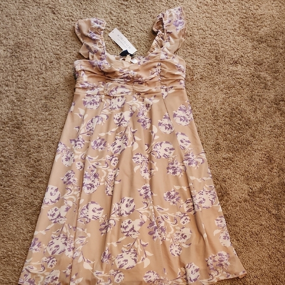 KIRIOUS LOS ANGELES Dresses & Skirts - Floral Tan and Purple Women's Dress